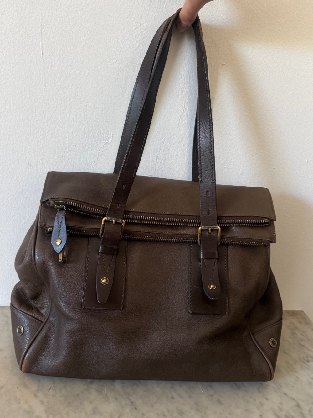 Belstaff Leather Carryall Tote Bag Brown Leather Shoulder Bag Italy